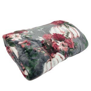 Fall Plush Throw Blanket Pumpkin Floral Jewel Tone Soft New